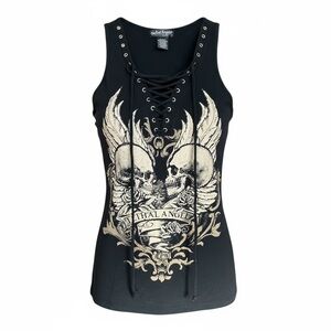 Los Angeles by Bus Stop Women’s Skull/Angel Wings Graphic Tank Top. Size S NWT